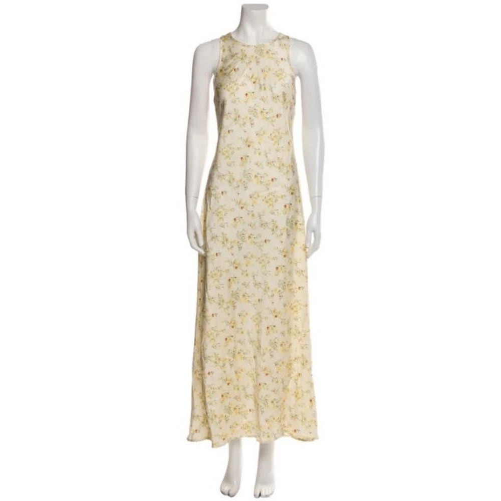 Christian Lacroix Ditsy Floral Maxi Dress CottageCore summer Yellow Satin Medium